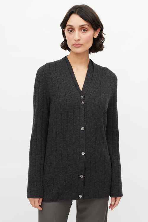 Hermès Grey Cashmere Ribbed Cardigan