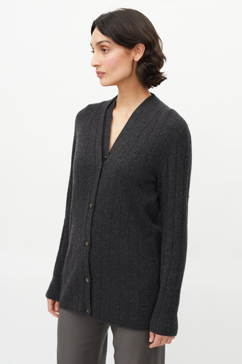 Hermès Grey Cashmere Ribbed Cardigan