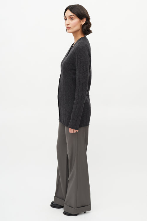 Hermès Grey Cashmere Ribbed Cardigan