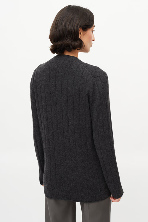 Hermès Grey Cashmere Ribbed Cardigan