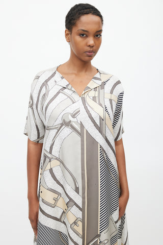 Hermès Grey Silk Print Oversized Tunic Dress