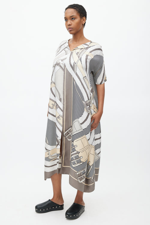 Hermès Grey Silk Print Oversized Tunic Dress