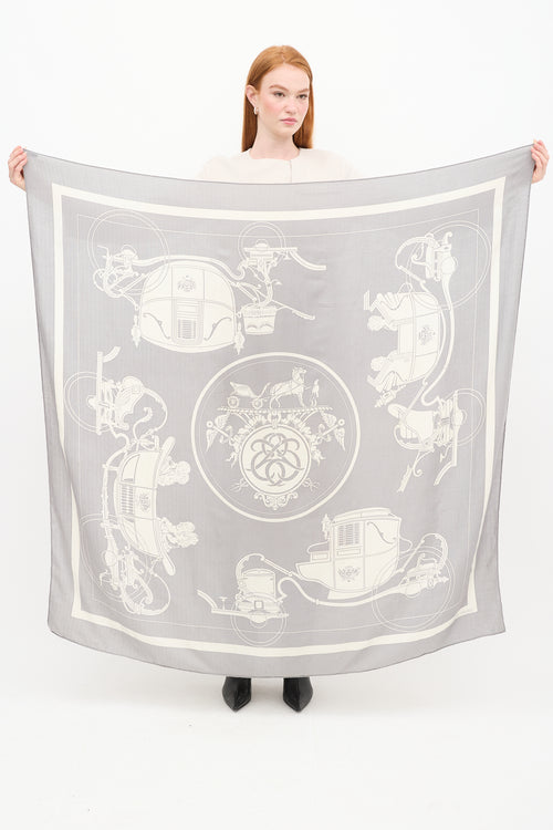 Hermes Grey 
White Ex-Libris Scarf