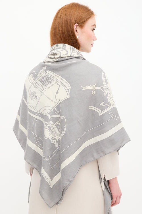 Grey 
White Cashmere Ex-Libris Scarf