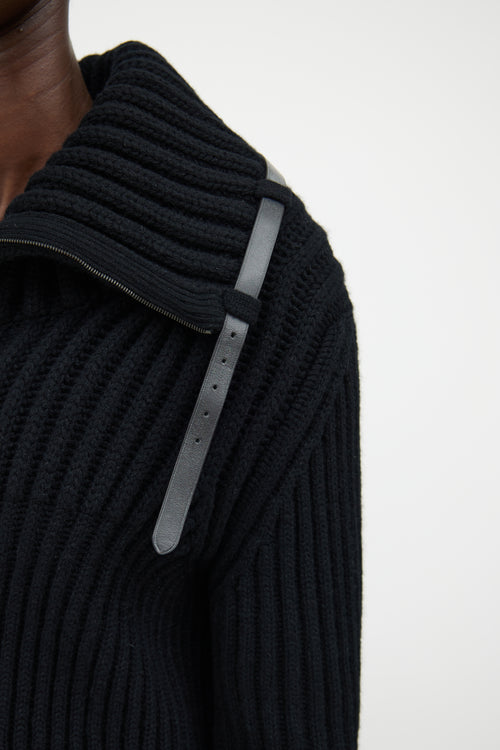 Hermès Black Cashmere Ribbed Zip Sweater