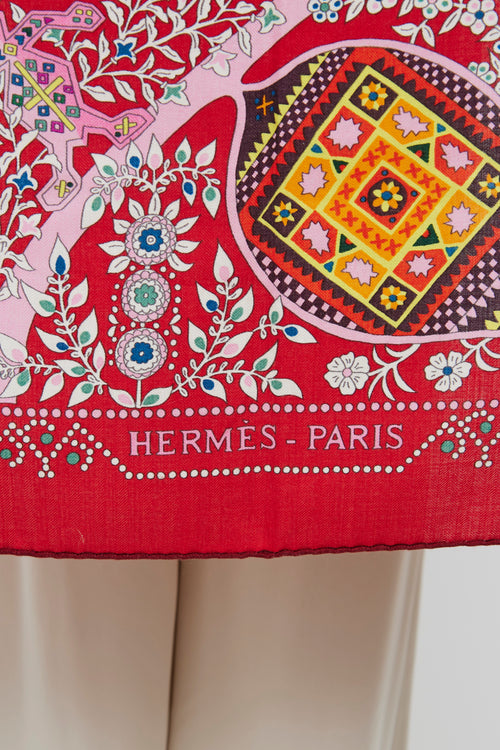 Hermès Red L
arbre De Vie Cashmere Blend Scarf