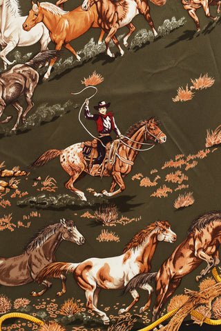 Hermes Green Le Mustangs Silk Twill Scarf