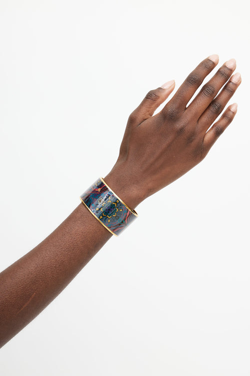 Hermès Navy 
Multicolour Palladium Du Vent Print Bangle