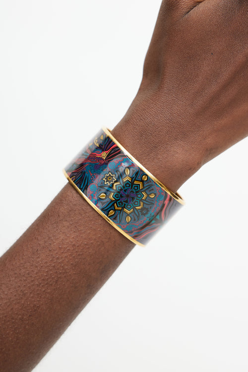 Hermès Navy 
Multicolour Palladium Du Vent Print Bangle