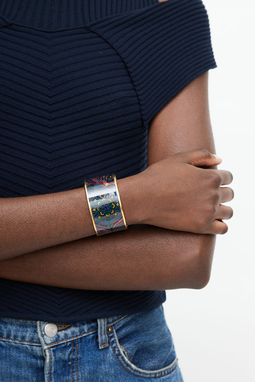 Hermès Navy 
Multicolour Palladium Du Vent Print Bangle