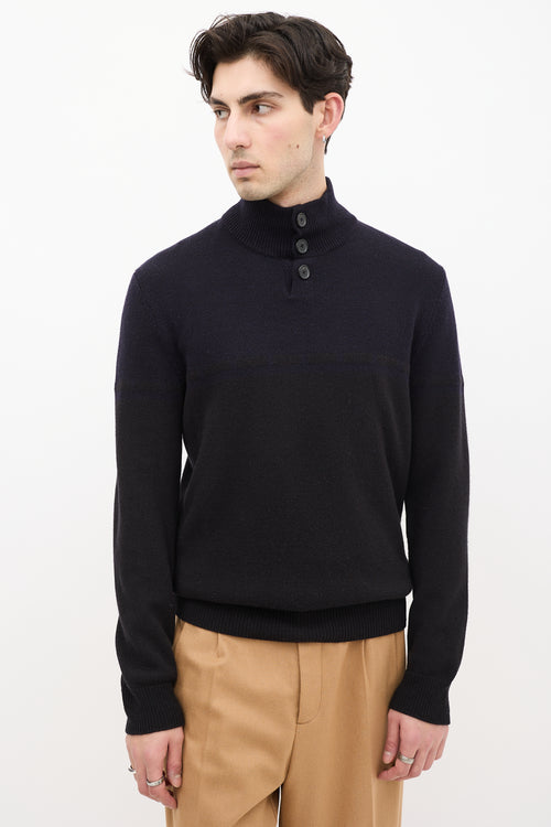 Hermès Black 
Navy Quarter Button Up Sweater