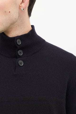 Hermès Black 
Navy Quarter Button Up Sweater