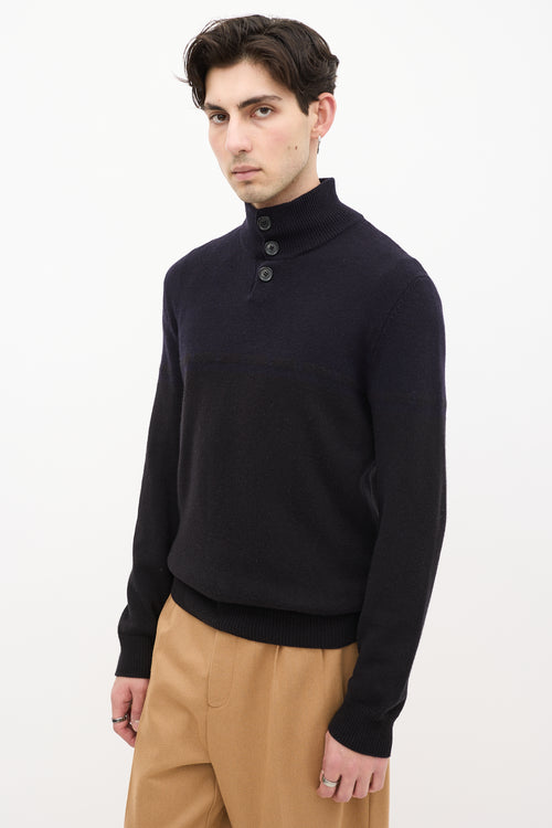 Hermès Black 
Navy Quarter Button Up Sweater