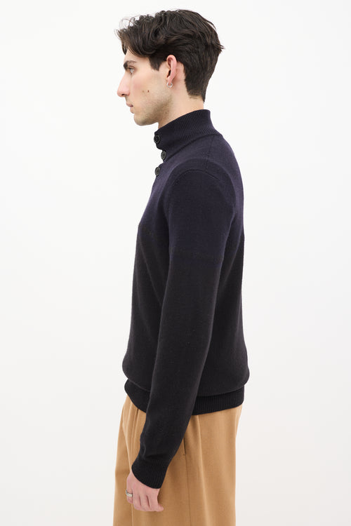 Hermès Black 
Navy Quarter Button Up Sweater