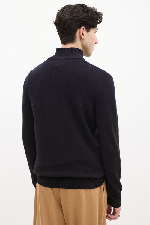 Hermès Black 
Navy Quarter Button Up Sweater