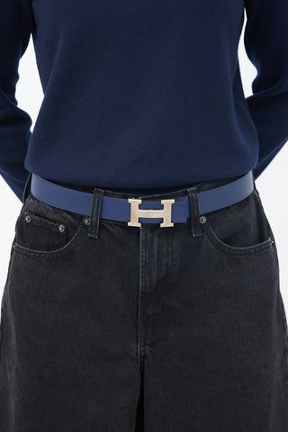 Hermès Navy 
Black Leather Reversible H Belt