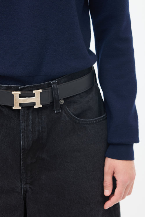 Hermès Navy 
Black Leather Reversible H Belt