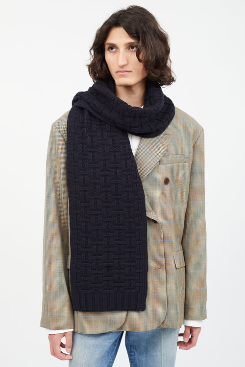 Hermès Navy Cashmere Knit Intarsia Scarf