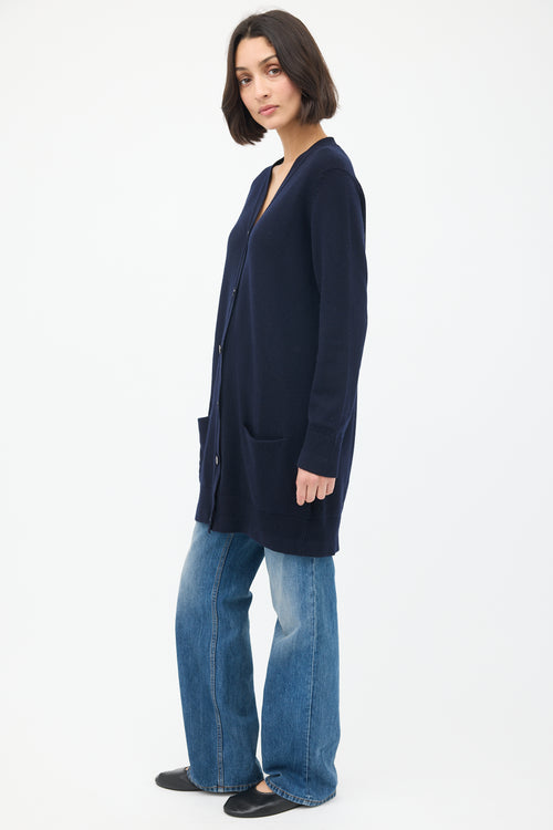 Hermès Navy Cashmere Two Pocket Long Cardigan