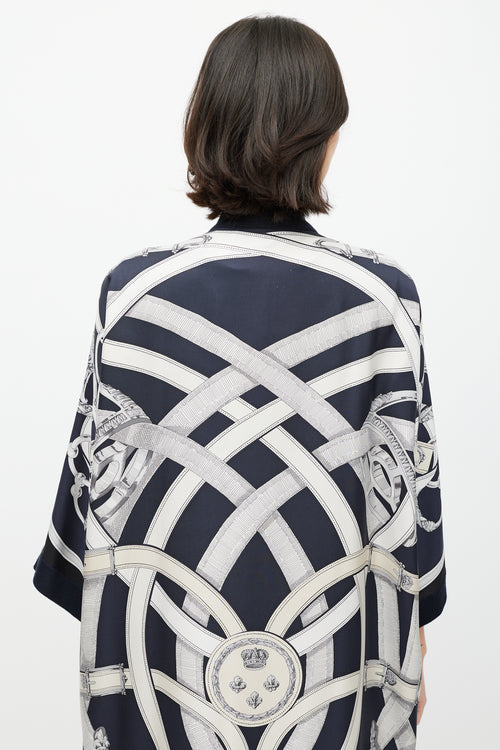 Hermès Navy 
Cream Silk Stirrup Cardigan