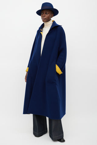 Hermes Navy 
Yellow Wool Grommet Coat