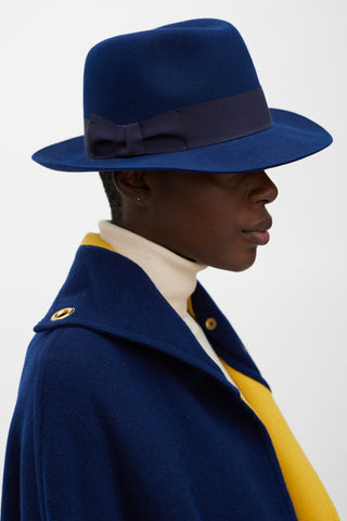 Hermès Navy Felt Paris Fedora Hat