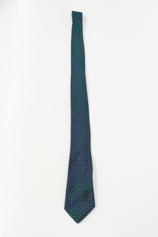 Hermès Navy 
Green Silk Geometric Tie