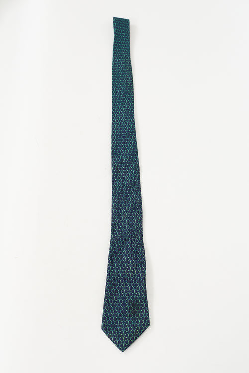 Hermès Navy 
Green Silk Geometric Tie