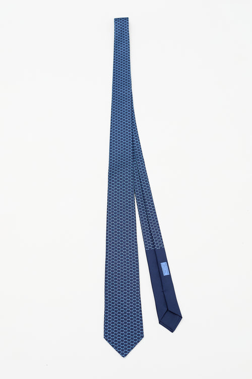 Hermès Navy 
Blue Silk H Landing Tie