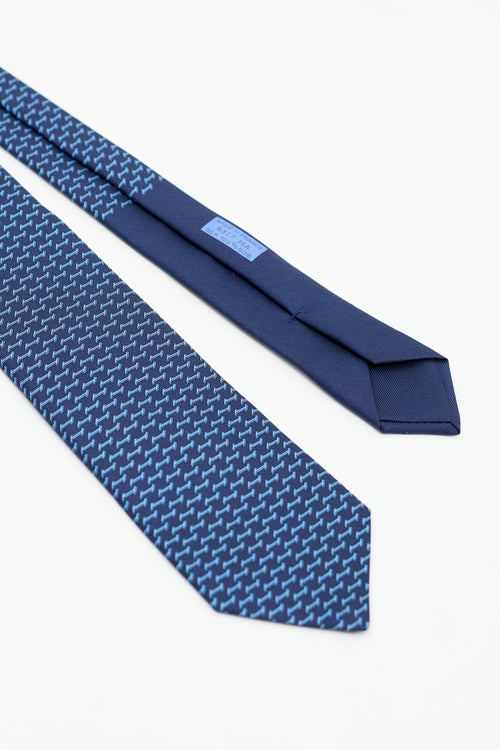 Hermès Navy 
Blue Silk H Landing Tie