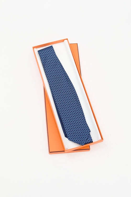 Hermès Navy 
Blue Silk H Landing Tie