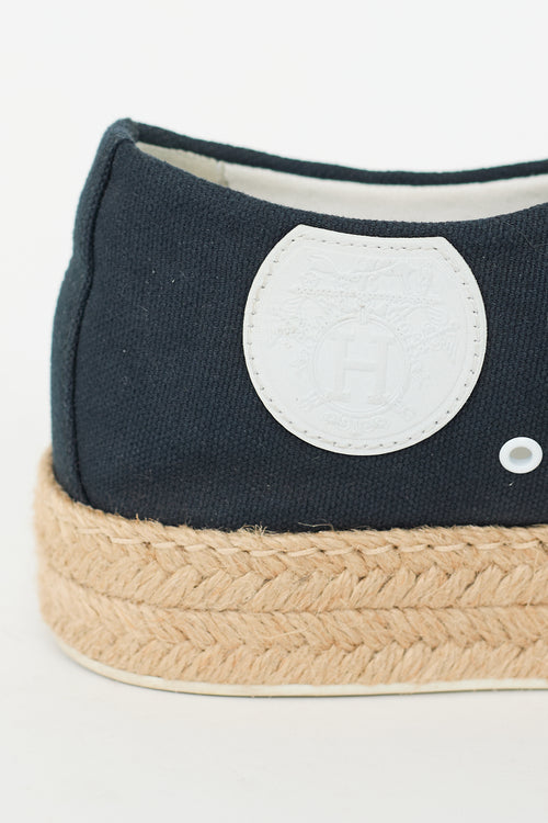 Hermès Navy Canvas Rosa Espadrille Platform Sneaker