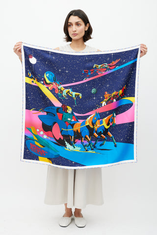 Hermès Blue 
Multicolour Space Derby 90 Scarf