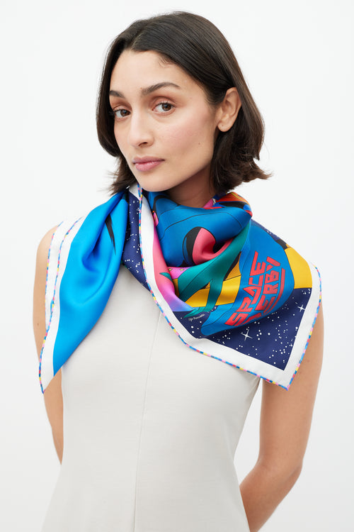 Hermès Blue 
Multicolour Space Derby 90 Scarf