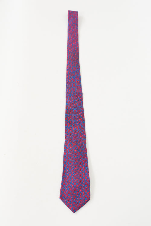 Hermès Navy 
Red Silk Printed Tie