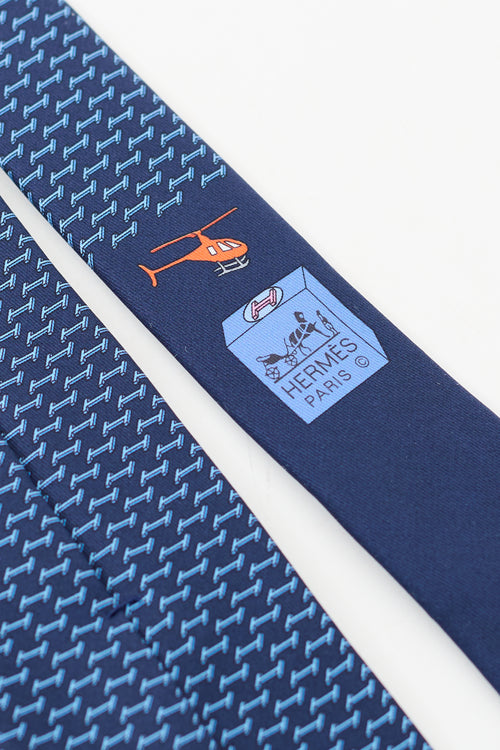 Hermès Navy 
Blue Silk H Landing Tie