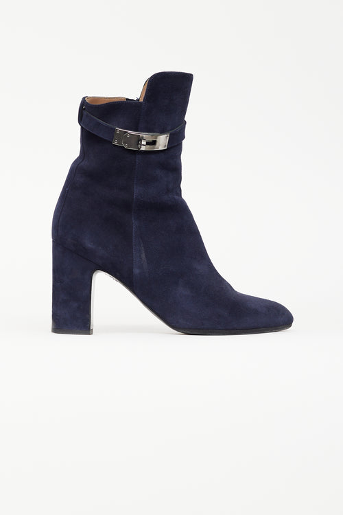 Hermès Navy Suede Joueuse Ankle Boot