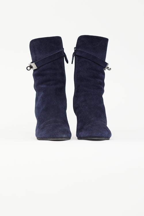 Hermès Navy Suede Joueuse Ankle Boot