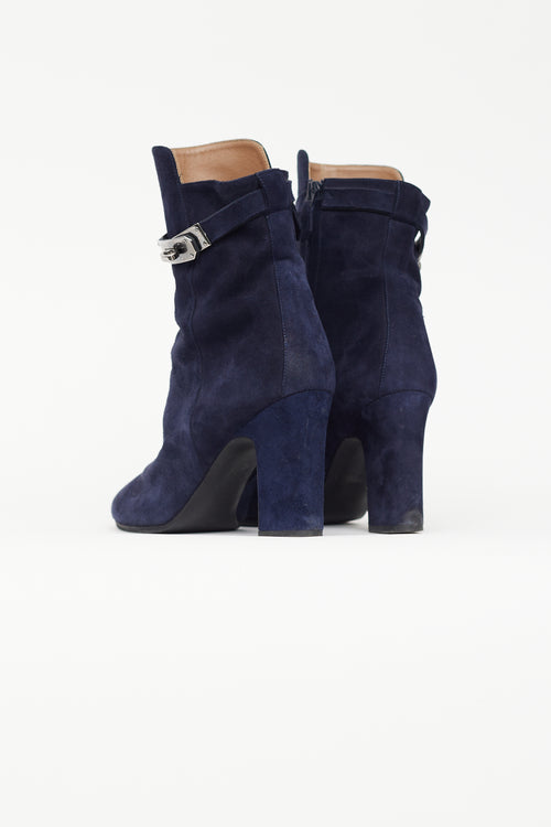 Hermès Navy Suede Joueuse Ankle Boot