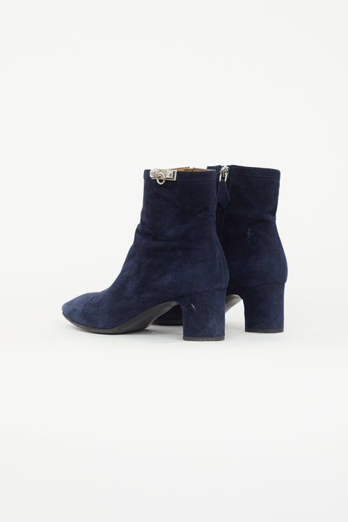 Hermès Navy Suede Power Ankle Boot