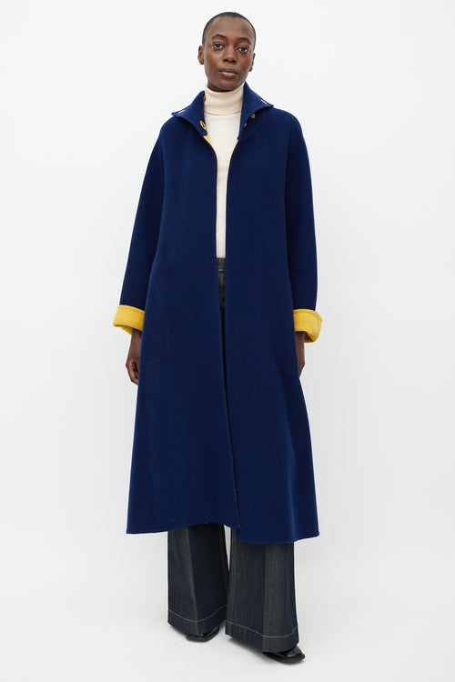 Hermes Navy 
Yellow Wool Grommet Coat