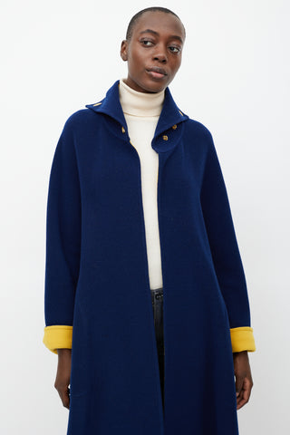 Hermes Navy 
Yellow Wool Grommet Coat