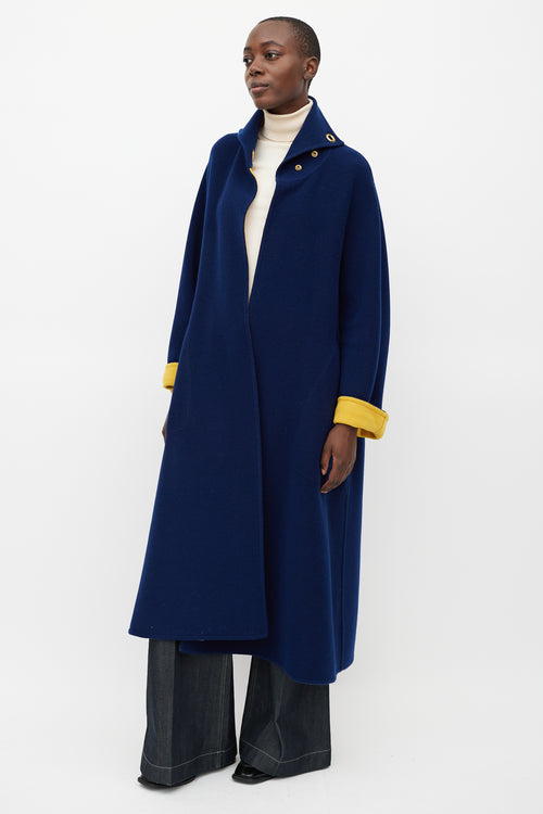 Hermes Navy 
Yellow Wool Grommet Coat