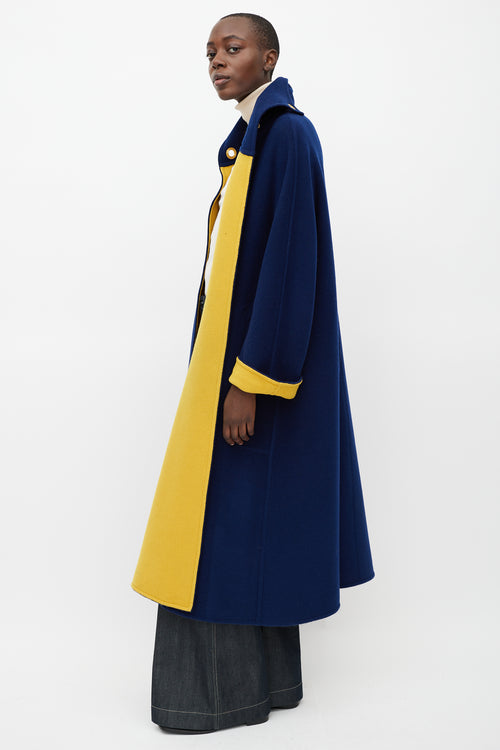 Hermes Navy 
Yellow Wool Grommet Coat