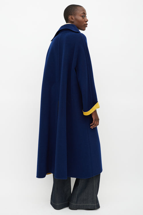 Hermes Navy 
Yellow Wool Grommet Coat