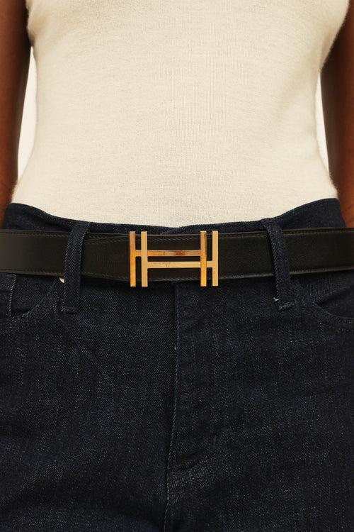 Hermès H au Carre Noir 
Gold 32mm Belt