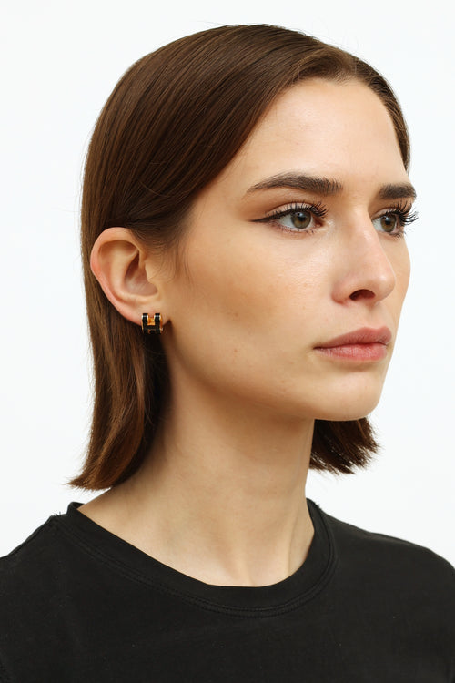 Hermes Noir Enamel Pop H Earrings