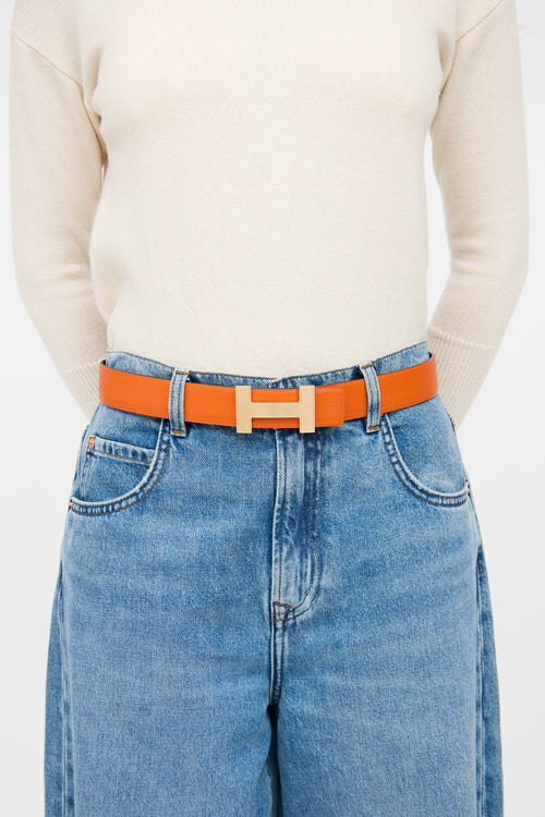 Hermes 2014 Black 
Orange Leather Constance Reversible Belt