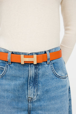 Hermes 2014 Black 
Orange Leather Constance Reversible Belt