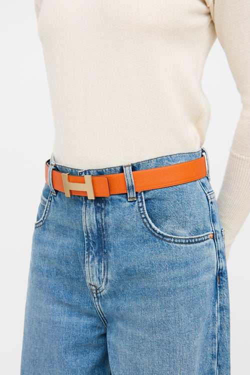 Hermes 2014 Black 
Orange Leather Constance Reversible Belt